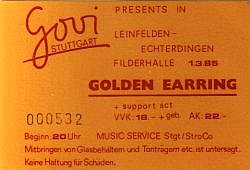 Golden Earring ticket#532 Stuttgart (Germany) - Filderhalle March 01, 1985